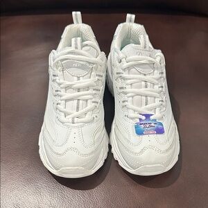 Skechers D’ Lites All-White Sneakers with Air- Cooled Memory Foam